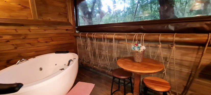 Cabana 1 com hidromassagem, lareira elétrica e vista para mata nativa