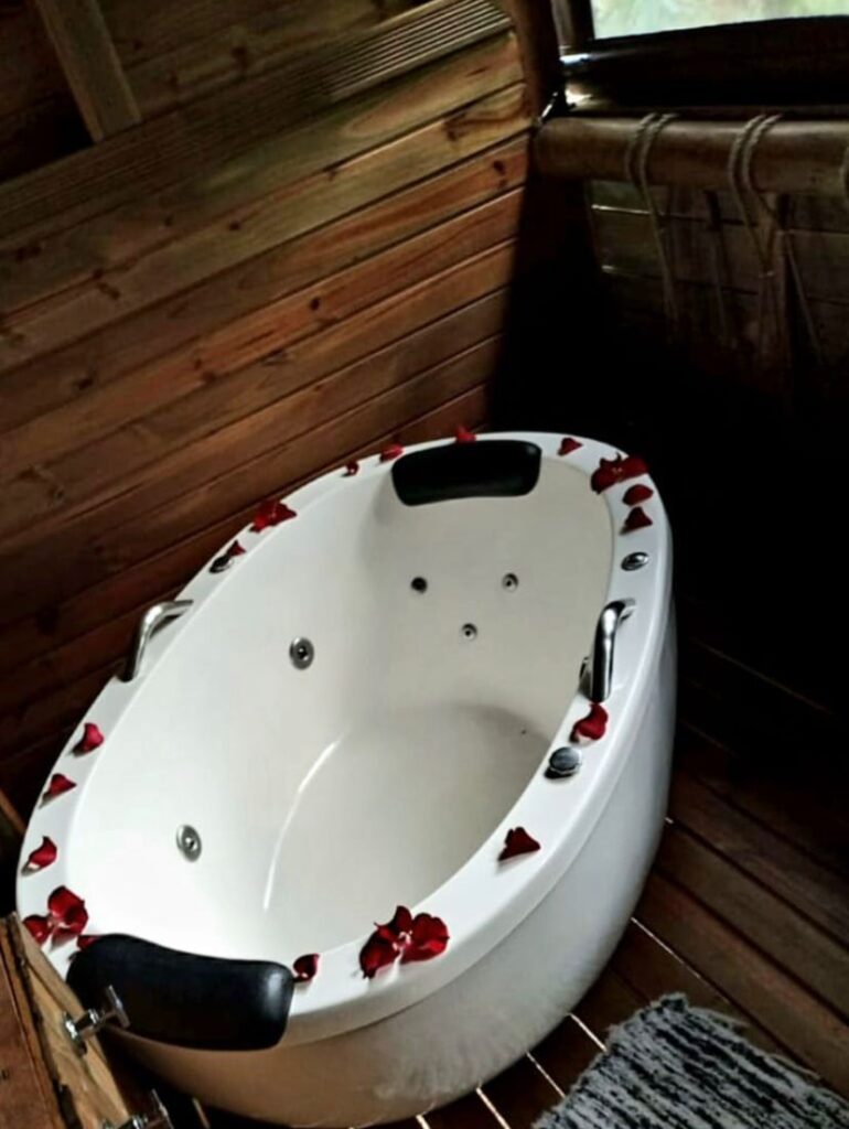 Cabana 1 com hidromassagem, lareira elétrica e vista para mata nativa