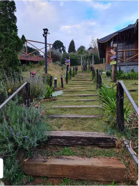 Suíte Grega, com banheira de hidromassagem, lareira elétrica e deck com vista para mata